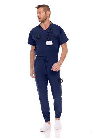 Men’s Full Scrub Set – Stretch V-Neck Scrub Top & 7-Pocket 4-Way Stretch Jogger Pants