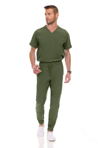 Men’s Full Scrub Set – Stretch V-Neck Scrub Top & 7-Pocket 4-Way Stretch Jogger Pants