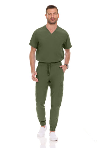 Men’s Full Scrub Set – Stretch V-Neck Scrub Top & 7-Pocket 4-Way Stretch Jogger Pants