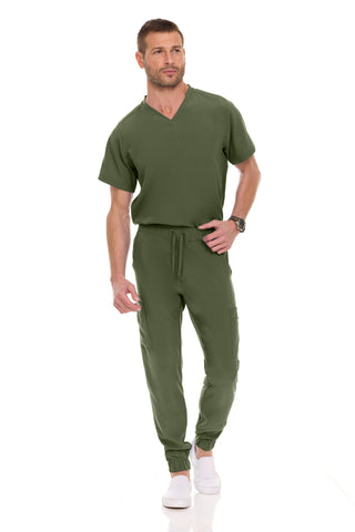 Men’s Full Scrub Set – Stretch V-Neck Scrub Top & 7-Pocket 4-Way Stretch Jogger Pants