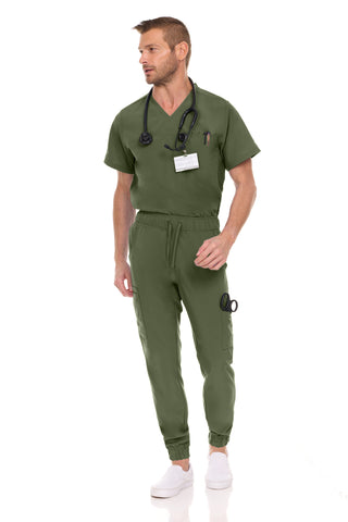 Men’s Full Scrub Set – Stretch V-Neck Scrub Top & 7-Pocket 4-Way Stretch Jogger Pants