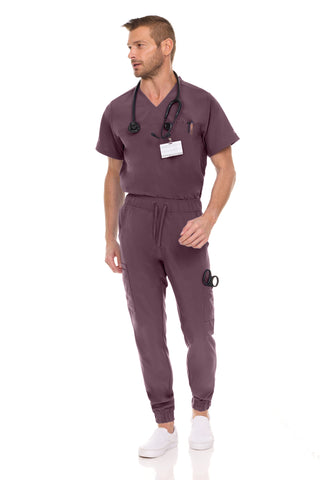 Men’s Full Scrub Set – Stretch V-Neck Scrub Top & 7-Pocket 4-Way Stretch Jogger Pants