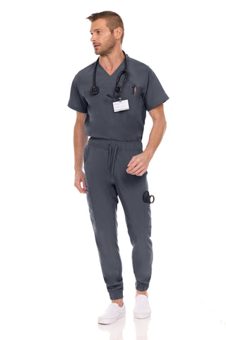 Men’s Full Scrub Set – Stretch V-Neck Scrub Top & 7-Pocket 4-Way Stretch Jogger Pants