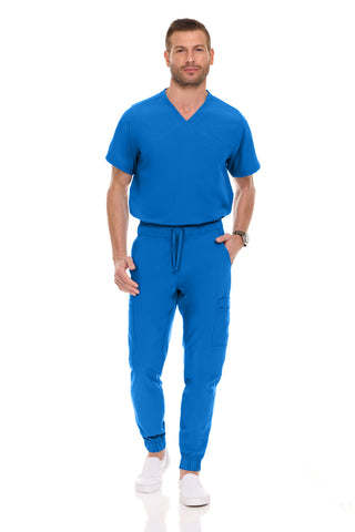 Men’s Full Scrub Set – Stretch V-Neck Scrub Top & 7-Pocket 4-Way Stretch Jogger Pants
