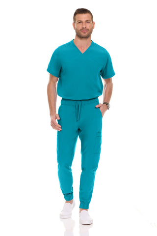 Men’s Full Scrub Set – Stretch V-Neck Scrub Top & 7-Pocket 4-Way Stretch Jogger Pants