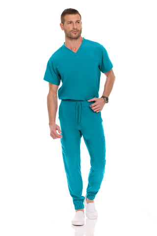 Men’s Full Scrub Set – Stretch V-Neck Scrub Top & 7-Pocket 4-Way Stretch Jogger Pants