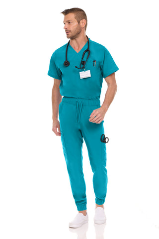 Men’s Full Scrub Set – Stretch V-Neck Scrub Top & 7-Pocket 4-Way Stretch Jogger Pants