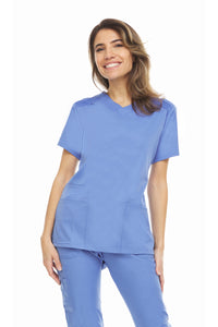 MediChic Scrubs Mesh Yoke V-Neck Scrub Top with Three Pockets