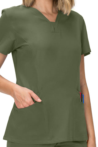 Jessica Simpson Scrubs Premium 4-Pocket V-Neck Top with Zipper Pockets