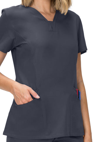 Jessica Simpson Scrubs Premium 4-Pocket V-Neck Top with Zipper Pockets