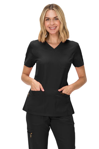 Jessica Simpson Women's Fashion 3-Pocket Scrub Top with Side Zipper Storage