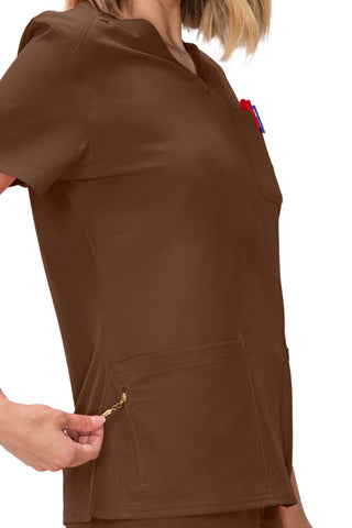Jessica Simpson Women's Fashion 3-Pocket Scrub Top with Side Zipper Storage