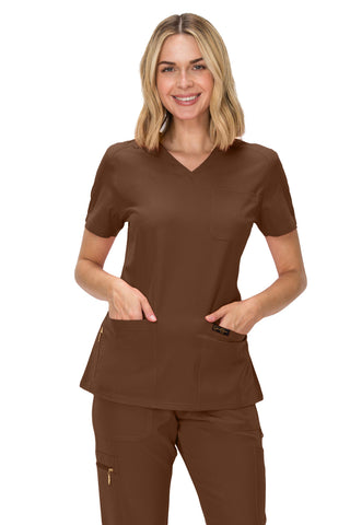 Jessica Simpson Women's Fashion 3-Pocket Scrub Top with Side Zipper Storage