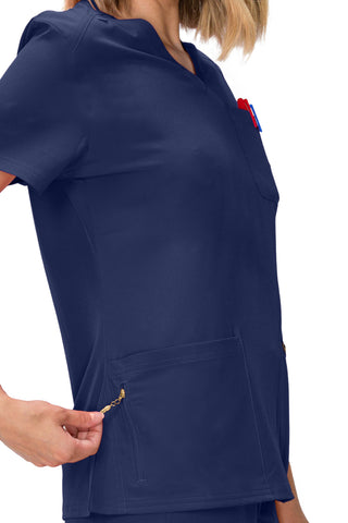 Jessica Simpson Women's Fashion 3-Pocket Scrub Top with Side Zipper Storage