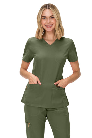 Jessica Simpson Women's Fashion 3-Pocket Scrub Top with Side Zipper Storage